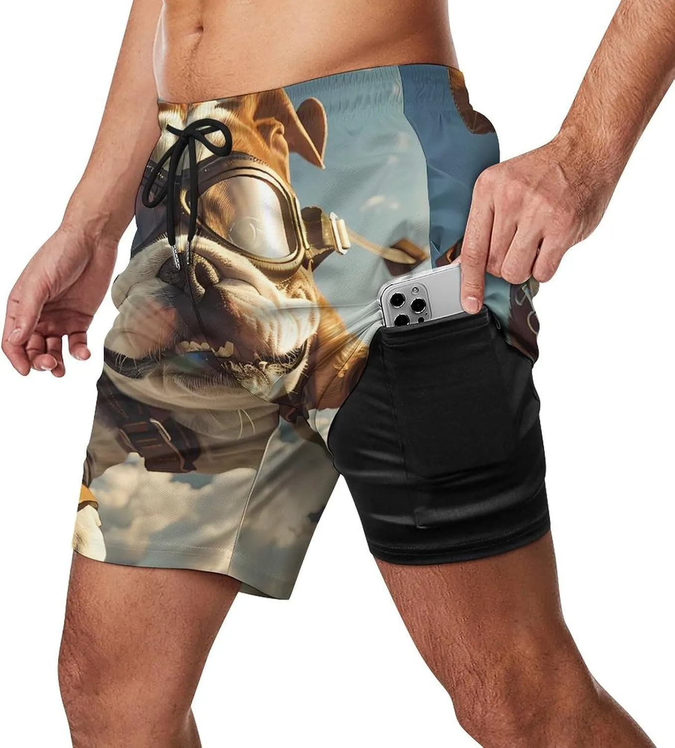 Sporty Bulldog Animal Mens Swim Trunks Quick Dry Board Shorts with Compression Liner