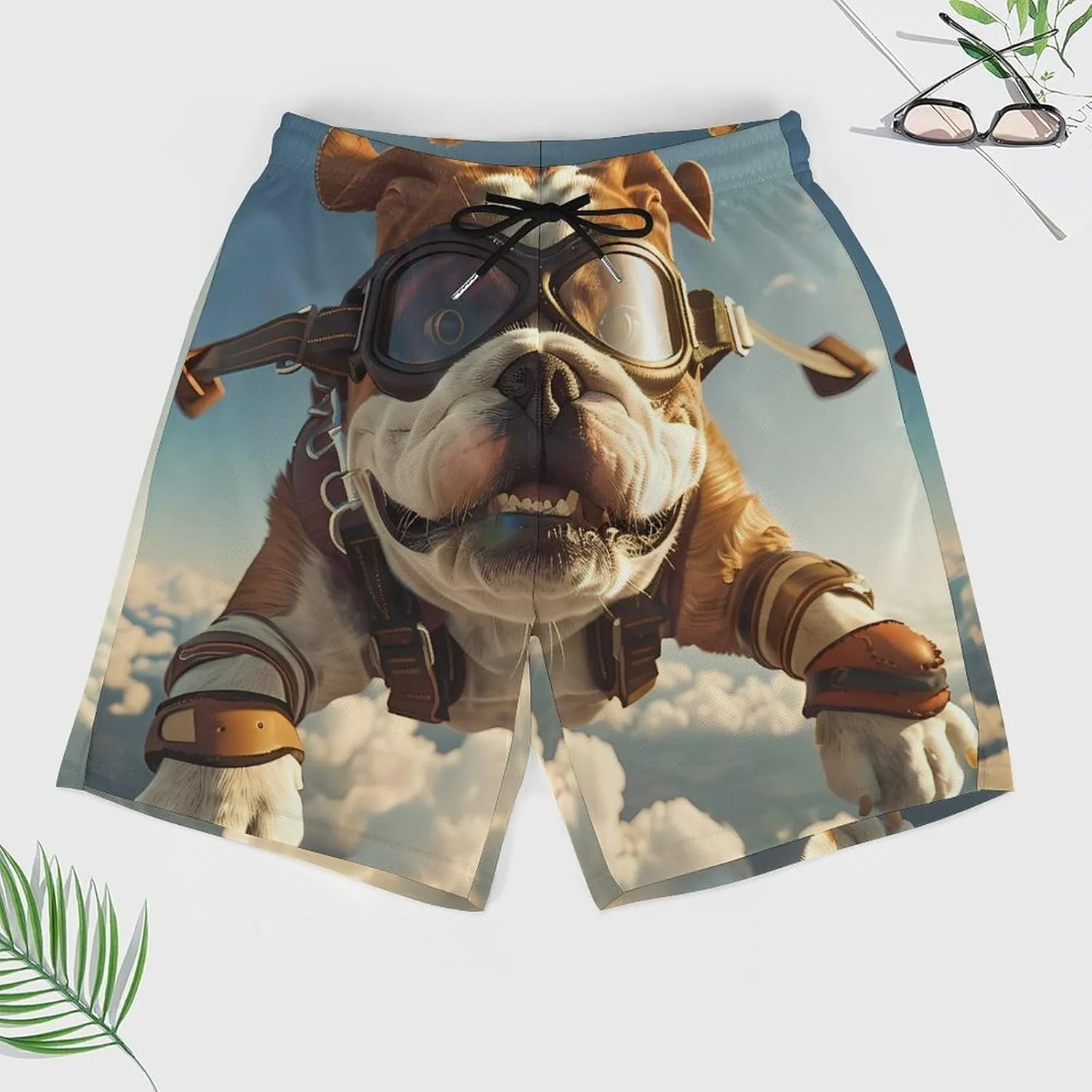 Sporty Bulldog Animal Mens Swim Trunks Quick Dry Board Shorts with Compression Liner