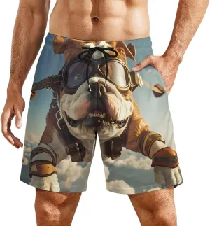 Sporty Bulldog Animal Mens Swim Trunks Quick Dry Board Shorts with Compression Liner