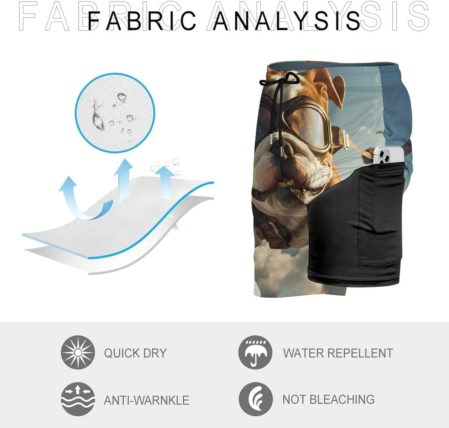 Sporty Bulldog Animal Mens Swim Trunks Quick Dry Board Shorts with Compression Liner