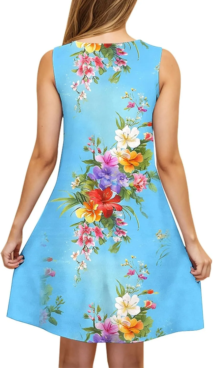 Summer Dresses for Women Sleeveless Floral Beach Dress V Neck Ruffle Dress Holiday Dresses for Women