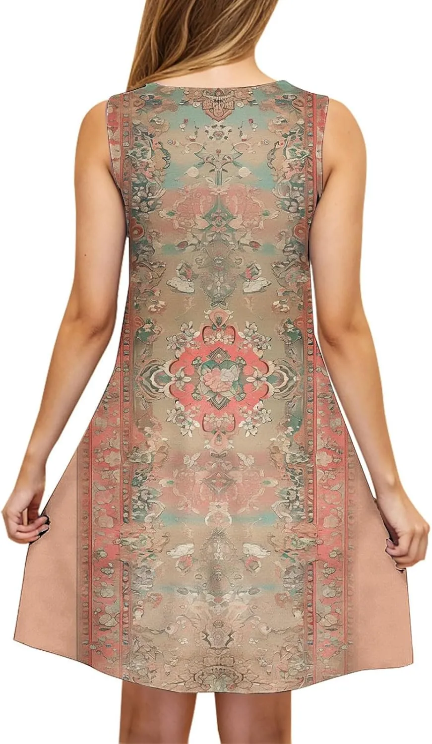 Summer Dresses for Women Sleeveless Floral Beach Dress V Neck Ruffle Dress Holiday Dresses for Women