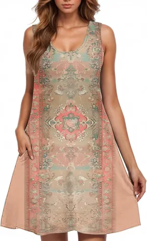 Summer Dresses for Women Sleeveless Floral Beach Dress V Neck Ruffle Dress Holiday Dresses for Women