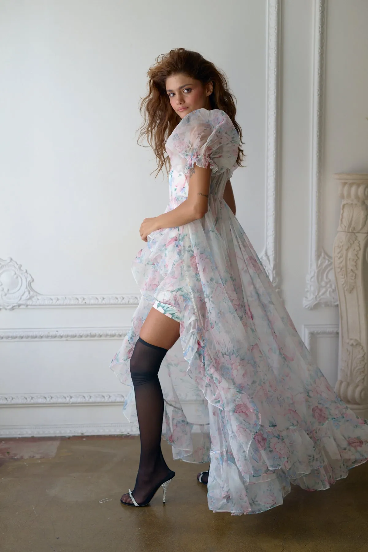 Elegant Cotswolds Sheer Delight Ruffle Gown with Flattering Design