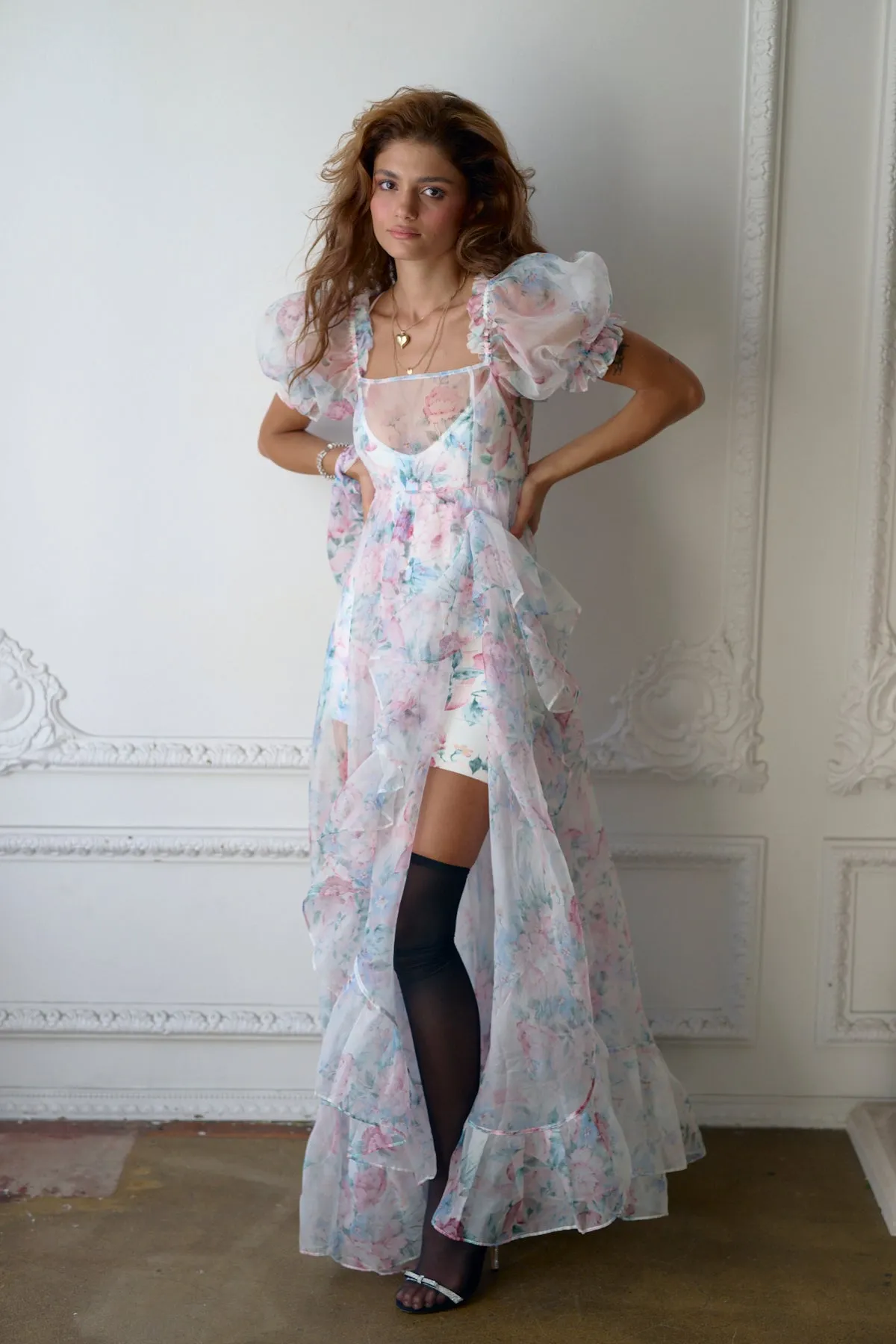 Elegant Cotswolds Sheer Delight Ruffle Gown with Flattering Design