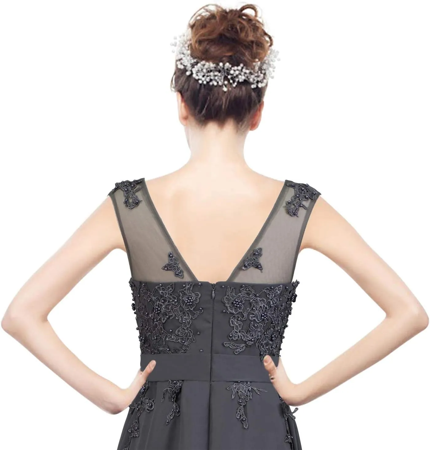 Women Long Sheer Neck Evening Bridesmaid Dresses Prom Gowns T004Lf