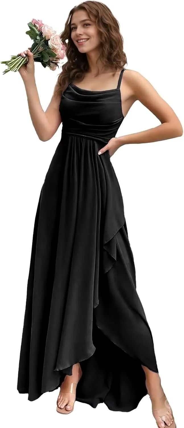 Women's Long Bridesmaid Dresses 2025 with Slit Spaghetti Straps Formal Party Gowns A Line Formal Dress