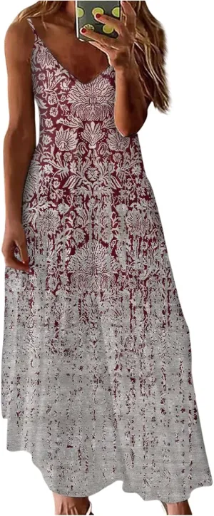 Womens Summer Dresses Spaghetti Strap Sundress Flowy Loose Maxi Dresses Holiday Party Dresses for Women 2025