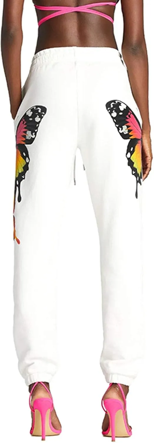 Women's Sweatpants High Waist Sporty Gym Athletic Fit Jogger Pants Lounge Trousers Butterfly Pattern