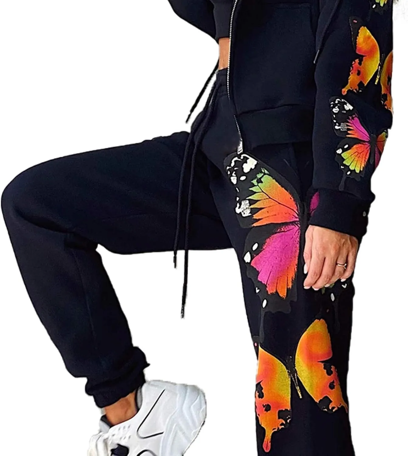 Women's Sweatpants High Waist Sporty Gym Athletic Fit Jogger Pants Lounge Trousers Butterfly Pattern