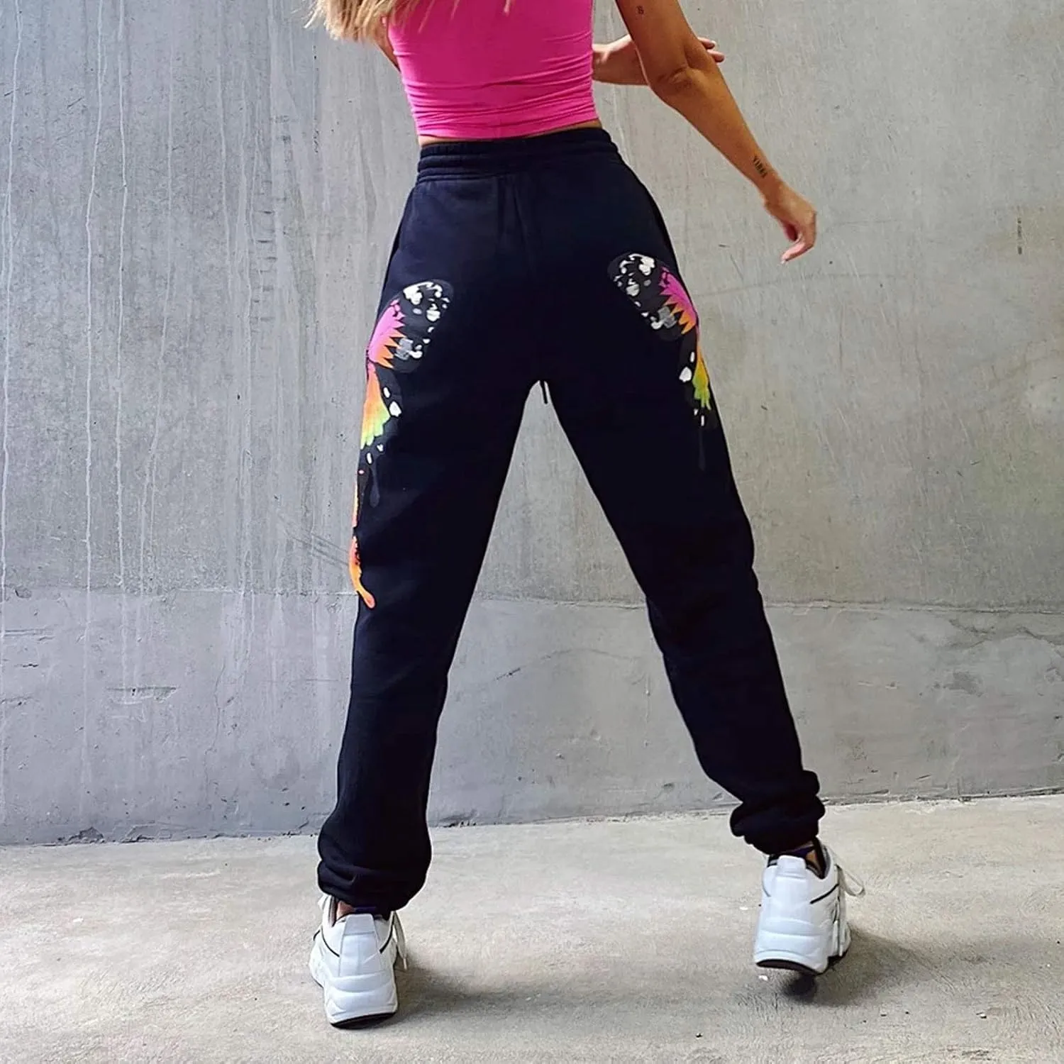 Women's Sweatpants High Waist Sporty Gym Athletic Fit Jogger Pants Lounge Trousers Butterfly Pattern