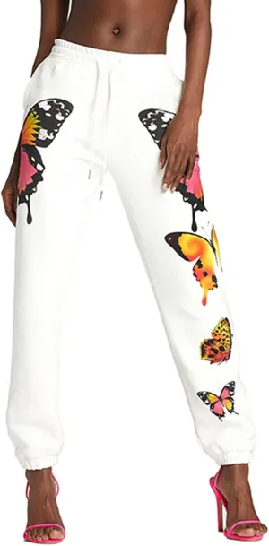 Women's Sweatpants High Waist Sporty Gym Athletic Fit Jogger Pants Lounge Trousers Butterfly Pattern