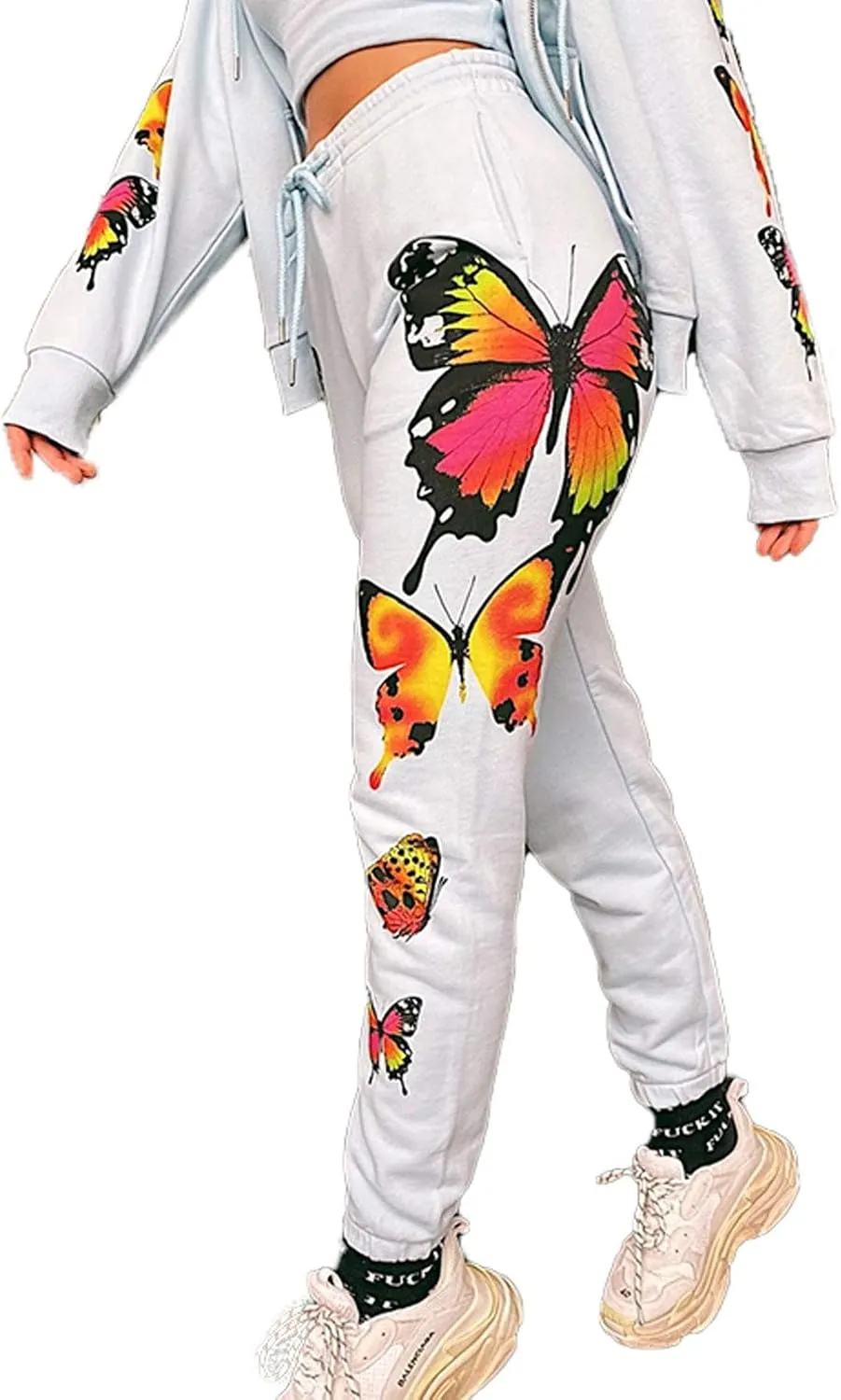 Women's Sweatpants High Waist Sporty Gym Athletic Fit Jogger Pants Lounge Trousers Butterfly Pattern