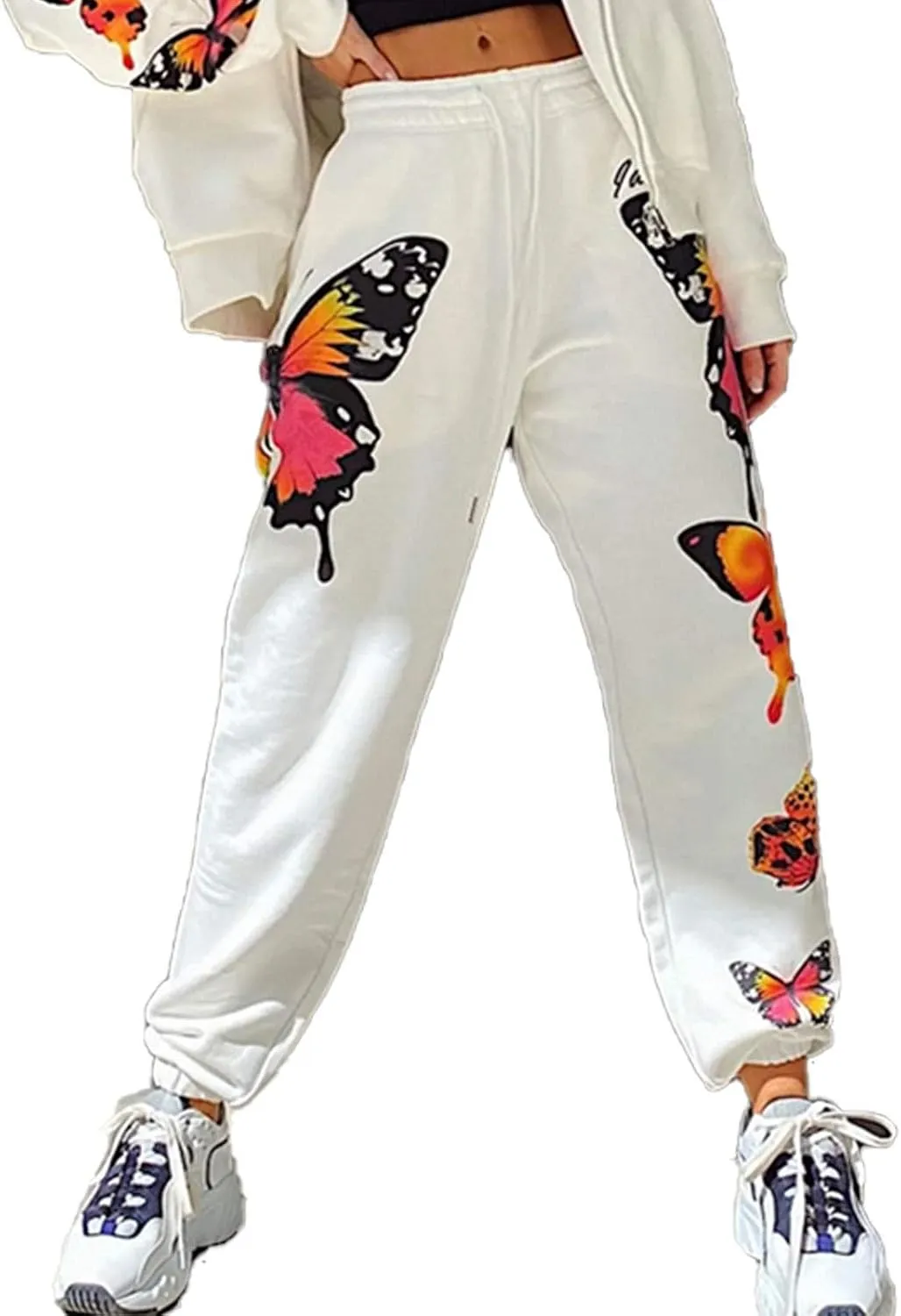 Women's Sweatpants High Waist Sporty Gym Athletic Fit Jogger Pants Lounge Trousers Butterfly Pattern