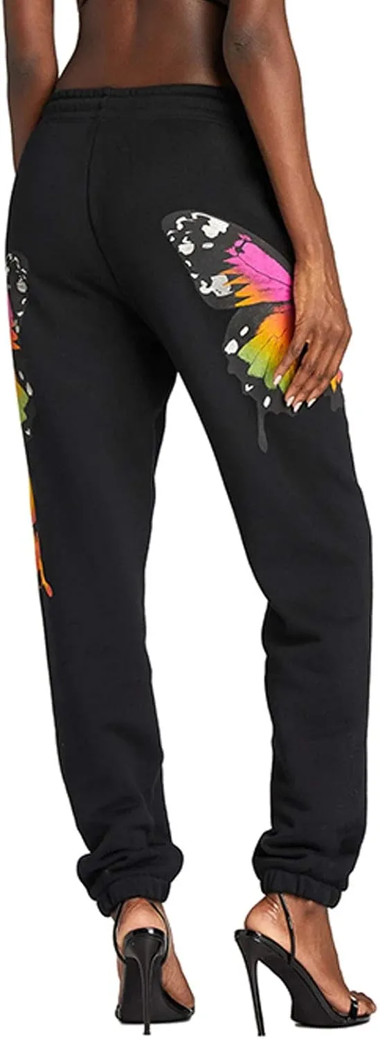 Women's Sweatpants High Waist Sporty Gym Athletic Fit Jogger Pants Lounge Trousers Butterfly Pattern