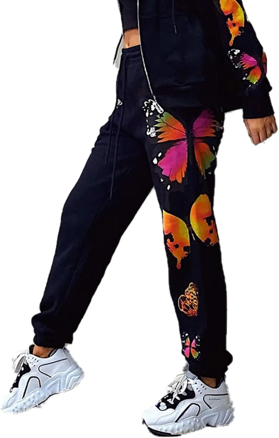 Women's Sweatpants High Waist Sporty Gym Athletic Fit Jogger Pants Lounge Trousers Butterfly Pattern